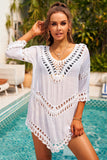 V Neck Crochet Hollow-out Beach Cover Up Tunic