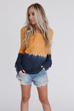 Tie Dye Color Block Button Cuff Long Sleeve Top