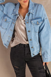 Sky Blue Acid Washed Pockets Buttoned Denim Jacket