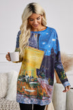 Star Printing Long Sleeve Tunic Top With Two Side Pockets