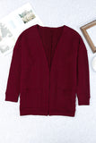 Red Drop Shoulder Textured Cardigan