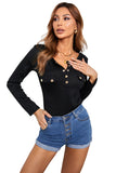 Ribbed Front Button Mock Pockets Long Sleeve Top