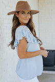 Sky Blue Lace Splicing Ruffled Short Sleeve T-shirt
