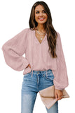 V Neck Lantern Sleeve Textured Solid Top