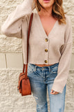 Apricot Button Up V Neck Cropped Cardigan Sweater