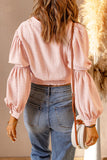 Pink Bubble Sleeve Smocked Crop Top