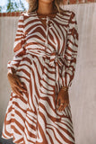 Zebra Striped V Neck Long Sleeve Dress