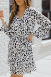 Leopard V Neck Long Sleeve A-line Dress