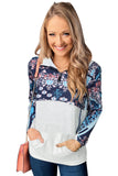Boho Print Color Block Patchwork Zip Collar Sweatshirt