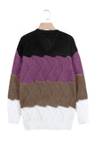 V Neck Colorblock Textured Knit Sweater