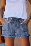 Casual Pocketed Frayed Denim Shorts