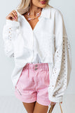 White Eyelet Detail Oversize Shirt with Chest Pockets