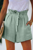 Beige Tie Waist Casual Shorts with Pockets