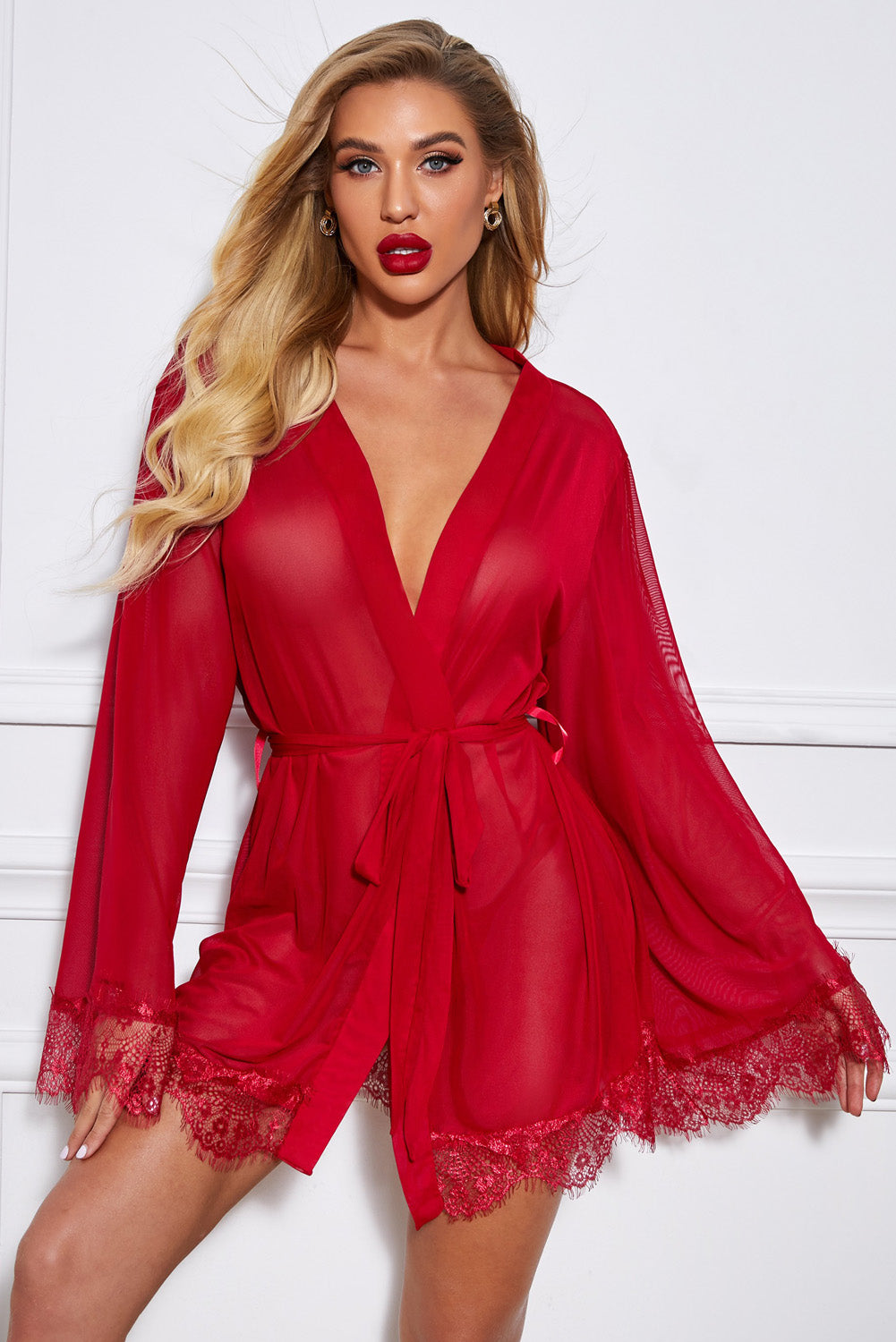 Foreplay Bell Sleeves Wrapped Robe with Thong