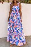 Multicolor Abstract Print Striped Trim Maxi Sundress