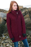 Wine Red Zip-up Open Front Knitted Sweater