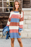 Rainbow Colorblock Long Sleeve Sweater Dress