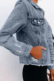 Turn Down Collar Buttons Cut-out Denim Jacket