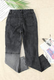 Colorblock Patchwork Ripped Hole Crop Straight Jeans