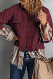 Red Button Up Pockets Striped Color Block Corduroy Jacket