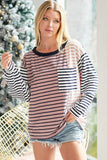 Striped Patchwork Pocketed Long Sleeve Top