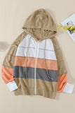 color Zipped Front Colorblock Hollow-out Knit Hoodie