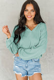 Loose Fit Ribbed V Neck Hoodie