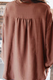 Brown Buttoned Drop Shoulder Bishop Sleeve Shirt