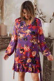 Abstract Print Ruffled Drawstring High Waist Mini Dress