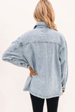 Sky Blue Acid Wash Flap Pocket Boyfriend Shacket