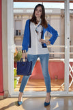 Navy Blue Color Block Long Sleeve Button Up Shirt