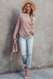 Crew Neck Ribbed Trim Waffle Knit Top