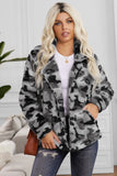 Camo Lapel Collar Open Front Fleece Coat
