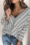 Khaki V Neck Stripe Long Sleeve Cardigan