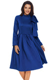 Royal Blue Bowknot Embellished Mock Neck Pocket Dress
