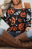 Halloween Pumpkin Face Crew Neck Top