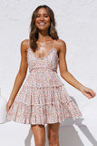 Spaghetti Straps V Neck Smocked Swing Floral Dress