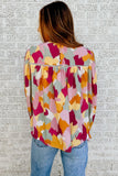 color Abstract Printed Long Sleeve Blouse