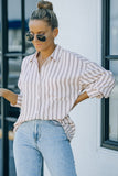 Khaki Striped Buttons Closure Long Sleeve Shirt