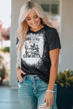 Black Long Live Cowboys Graphic Print Bleached Tee