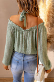 Green Floral Print Halter Off-shoulder Blouse