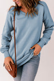 Sky Blue V Neck Drop Shoulder Sweatshirt with Pocket