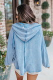 Sky Blue Solid Color Oversized Zip Up Hoodie with Pockets