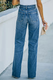 Sky Blue High Rise Ripped Straight Legs Loose Jeans