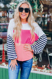 Color Block Bubble Striped Sleeve Top