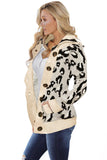Beige Long Sleeve Button-up Hooded Leopard Print Cardigan