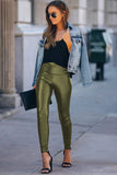 Green Faux Leather High Waist Skinny Leggings