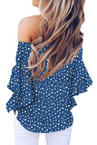 Polka Dot 3/4 Bell Sleeve Off Shoulder Front Tie Knot Top