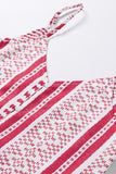 Boho Print V Neck Front Buttons Thin Straps Tank