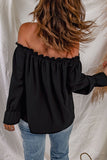 Black Frilled Off-shoulder Neckline Loose Blouse